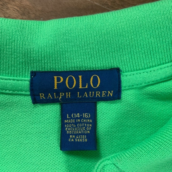 Polo Ralph Lauren Bright Green Button Up T Shirt, Size 14-16 Kids - Picture 2 of 3